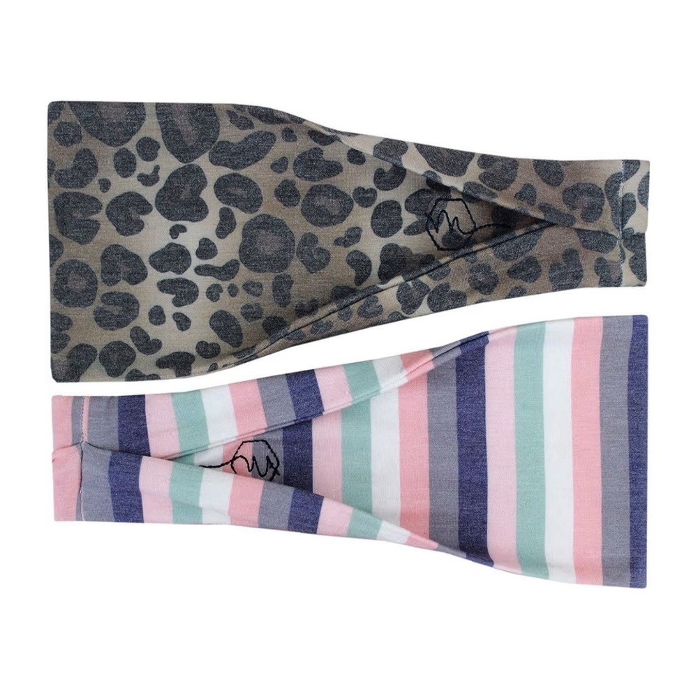 Maven Thread Women's Headbands 2‎ Pack Leopard & Pastel Stripe Twist Style New
